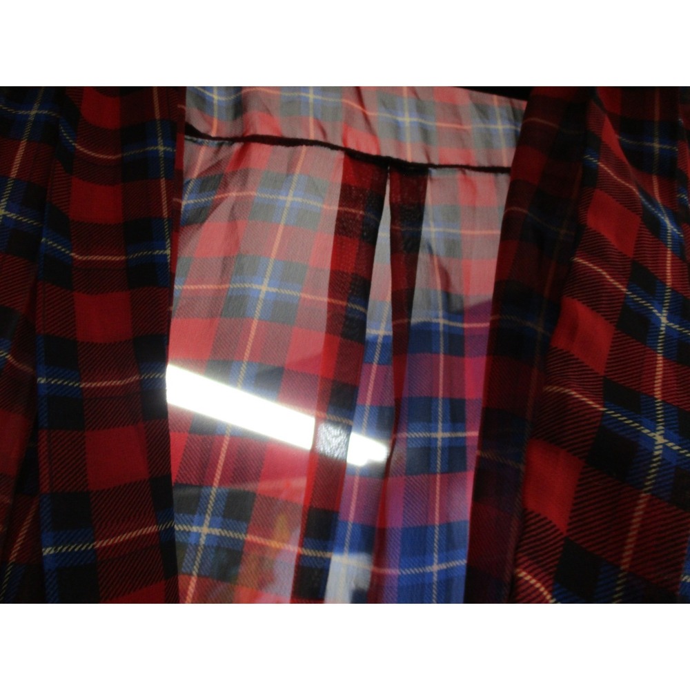 Chic Happens Red Blue Plaid Surplice Draped High Low Blouse Womens Medium - Picture 3 of 10